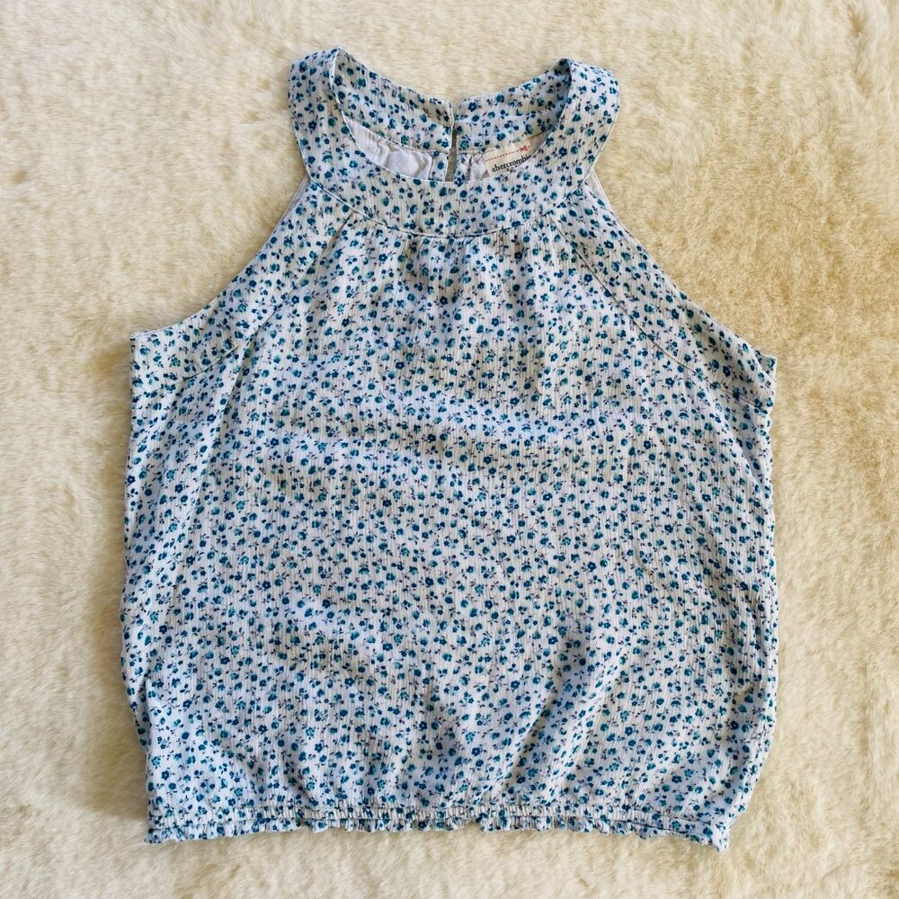 Girl's Abercrombie Kids Floral Halter Tank Blouse size 13/14 Blue Ditzy Flowers